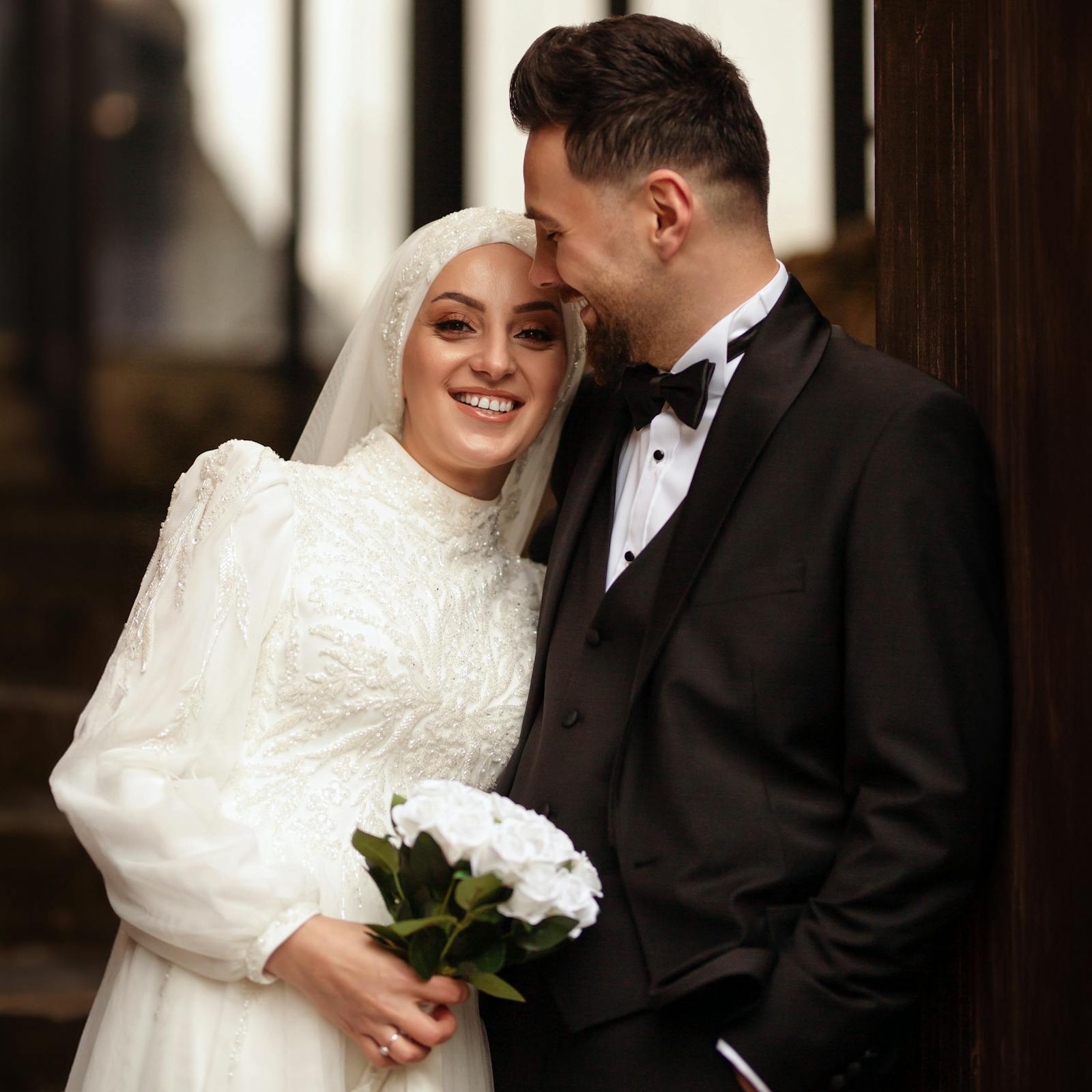 A softly toned wedding moment